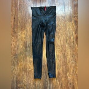 Spanx Faux Leather Black Leggings Stretch Comfortable Shape-wear Party Disco